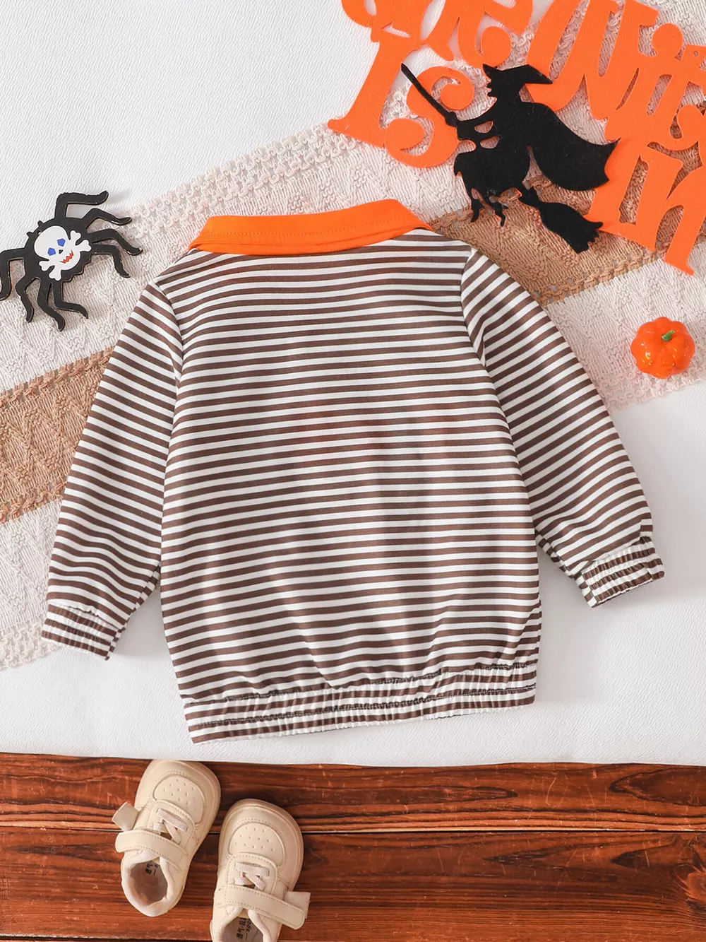 Children's Little Boo Halloween Striped Quarter-Zip Sweatshirt, image 5