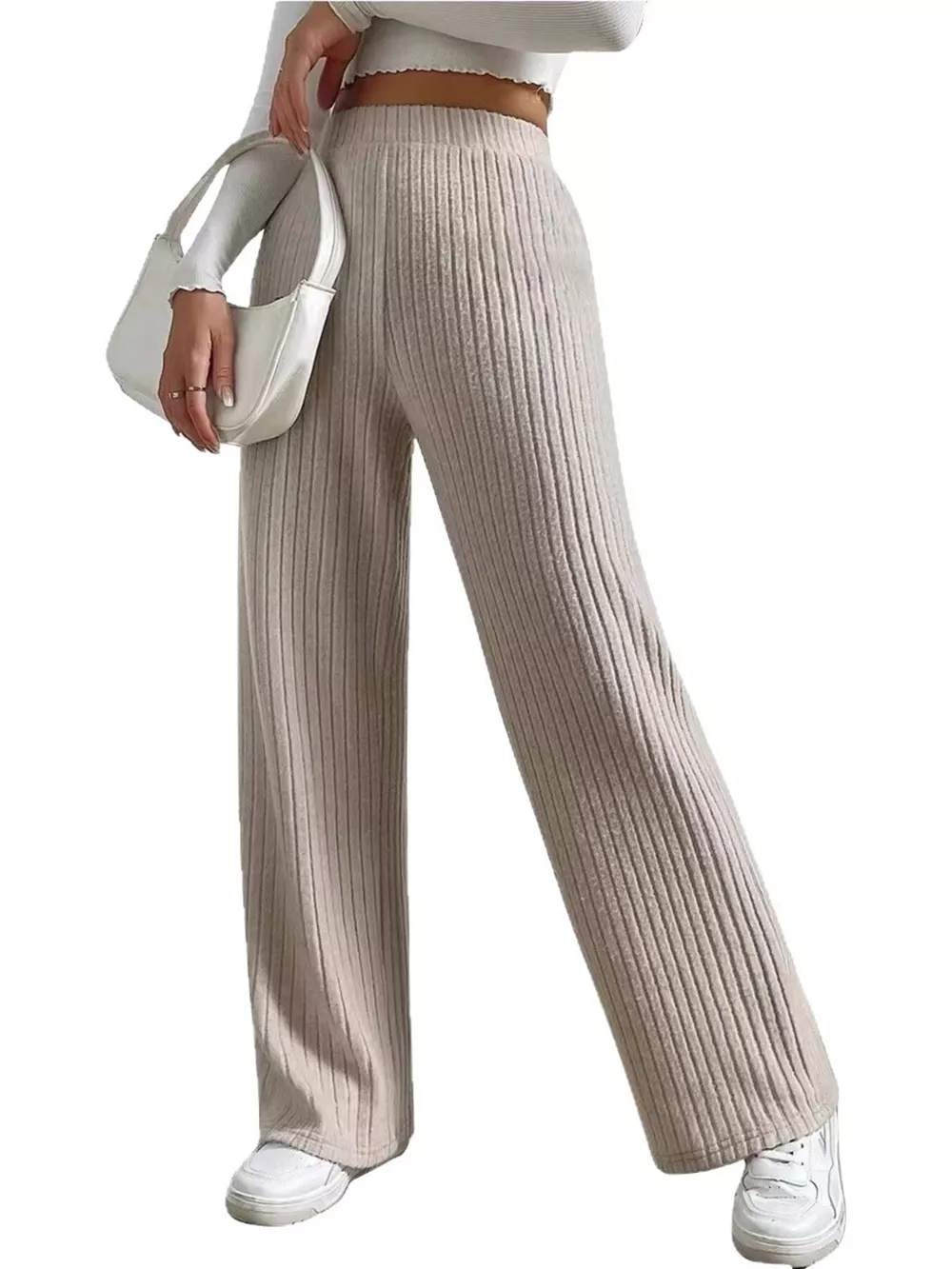 Ribbed Knit Wide-Leg Sweater Pants, image 2