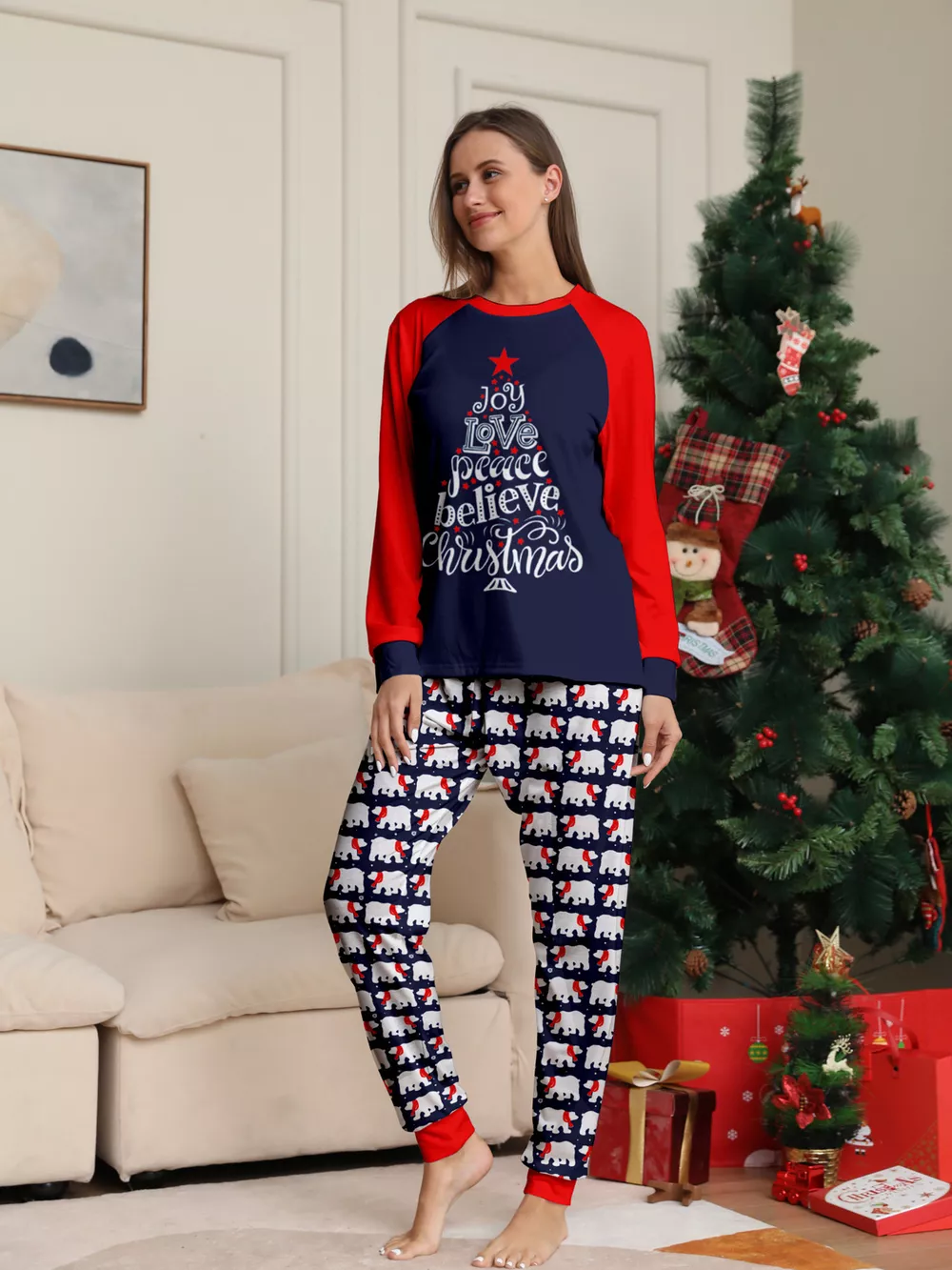 Full Size Matching Family Christmas Pajama Set with Festive Print Plus Size, image 3
