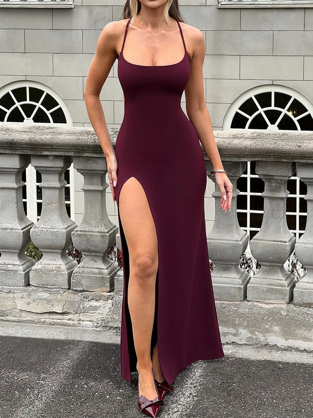 Backless Slit Scoop Neck Maxi Cami Dress, image 2