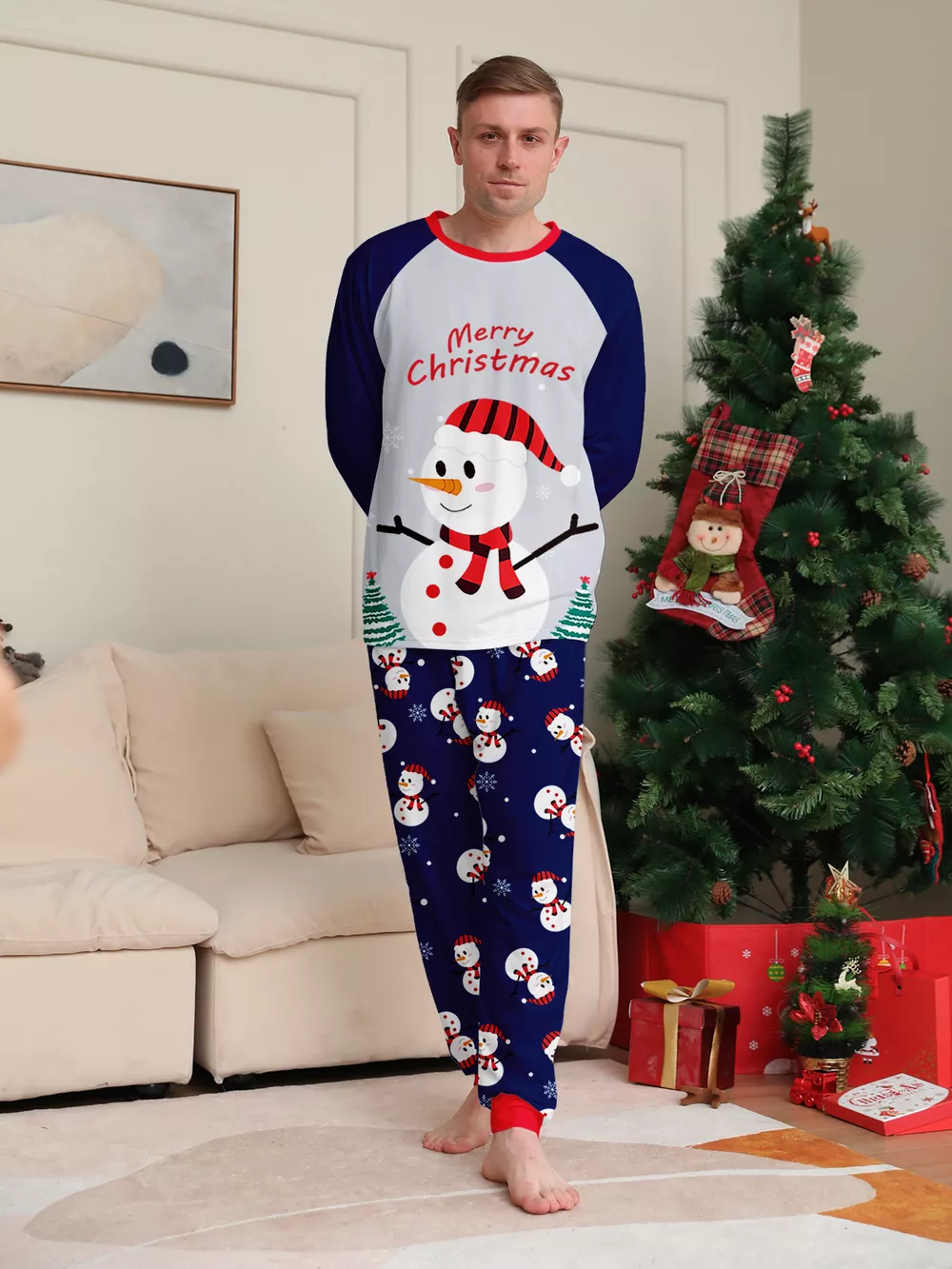 Full Size Family Matching Christmas Snowman Print Pajama Set Plus Size, image 6