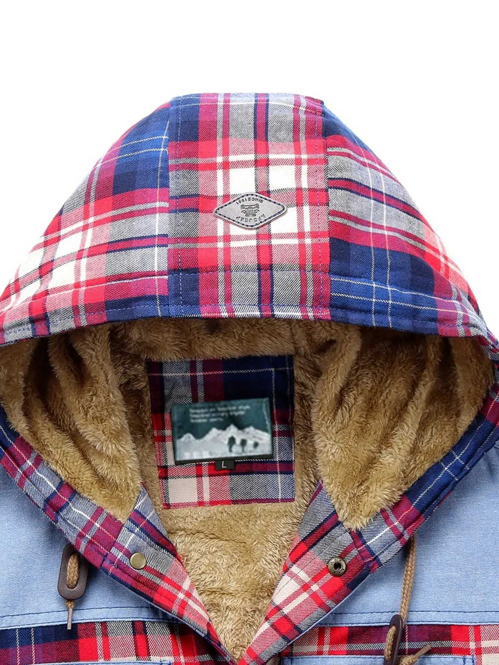 Men's Plus Size Drawstring Plaid Fleece Lined Hooded Outerwear, image 5