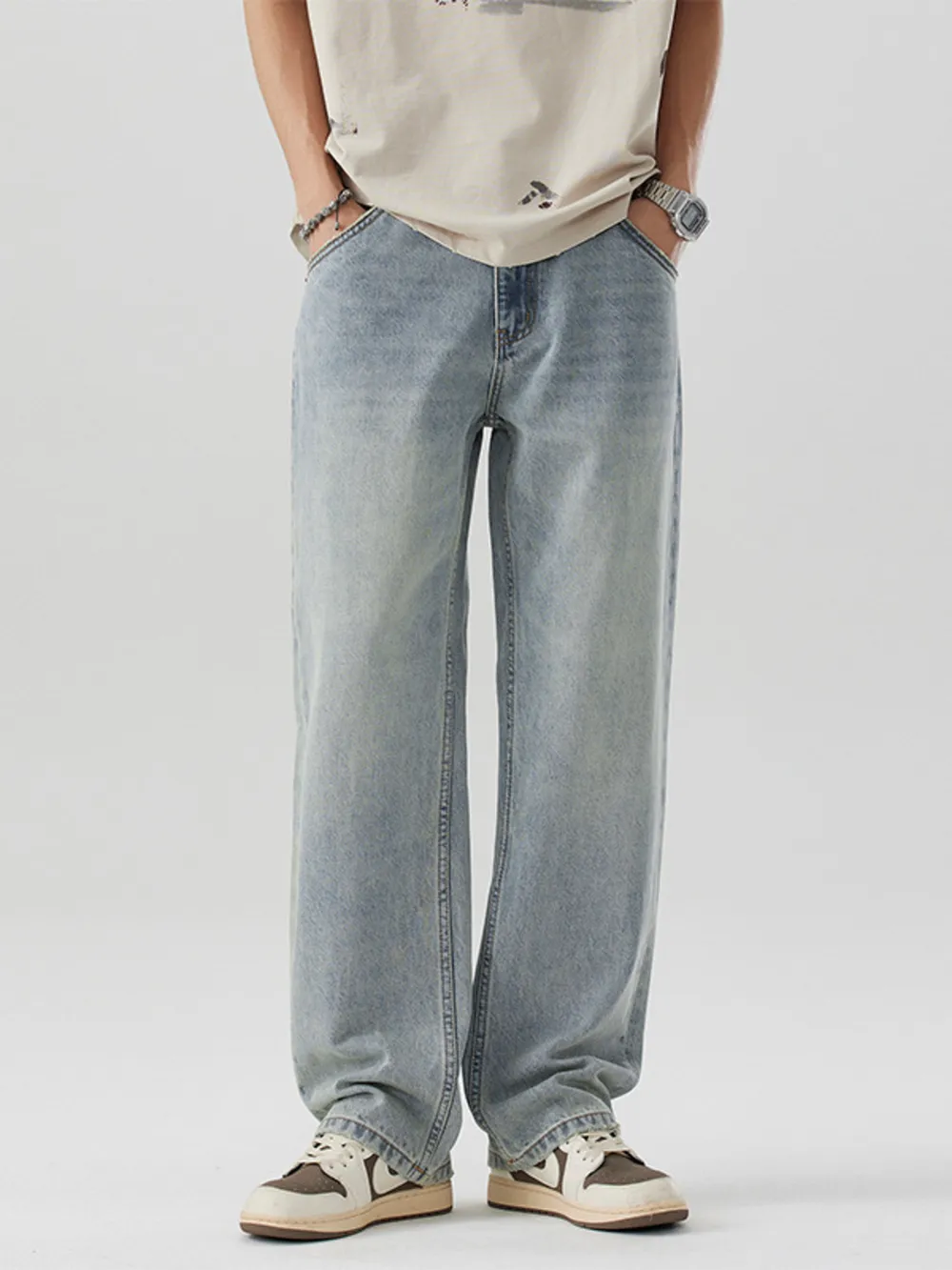 Men's Wash Wide Leg Jeans