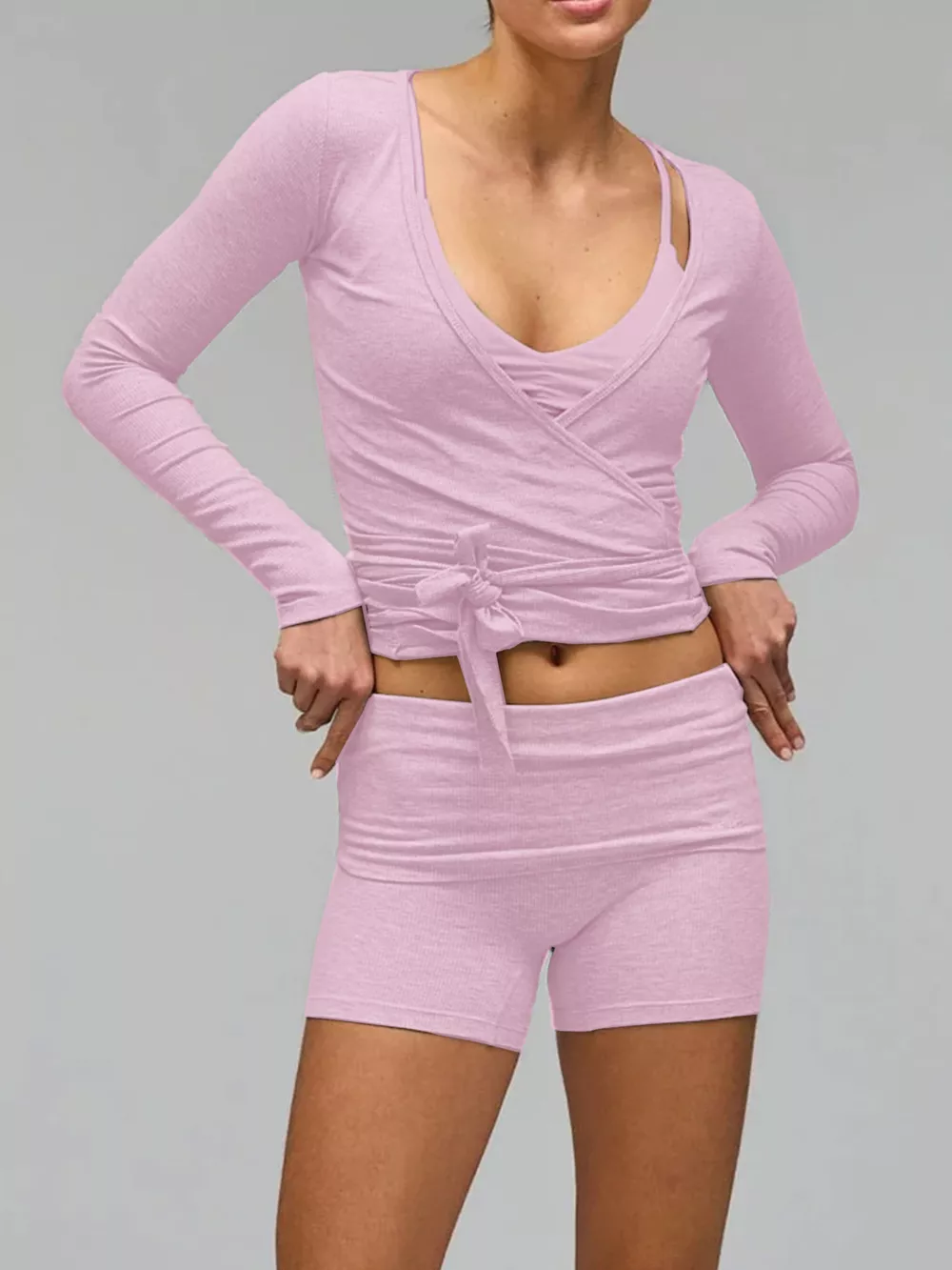 Long Sleeve Fitted T-Shirt and Shorts Set, image 10
