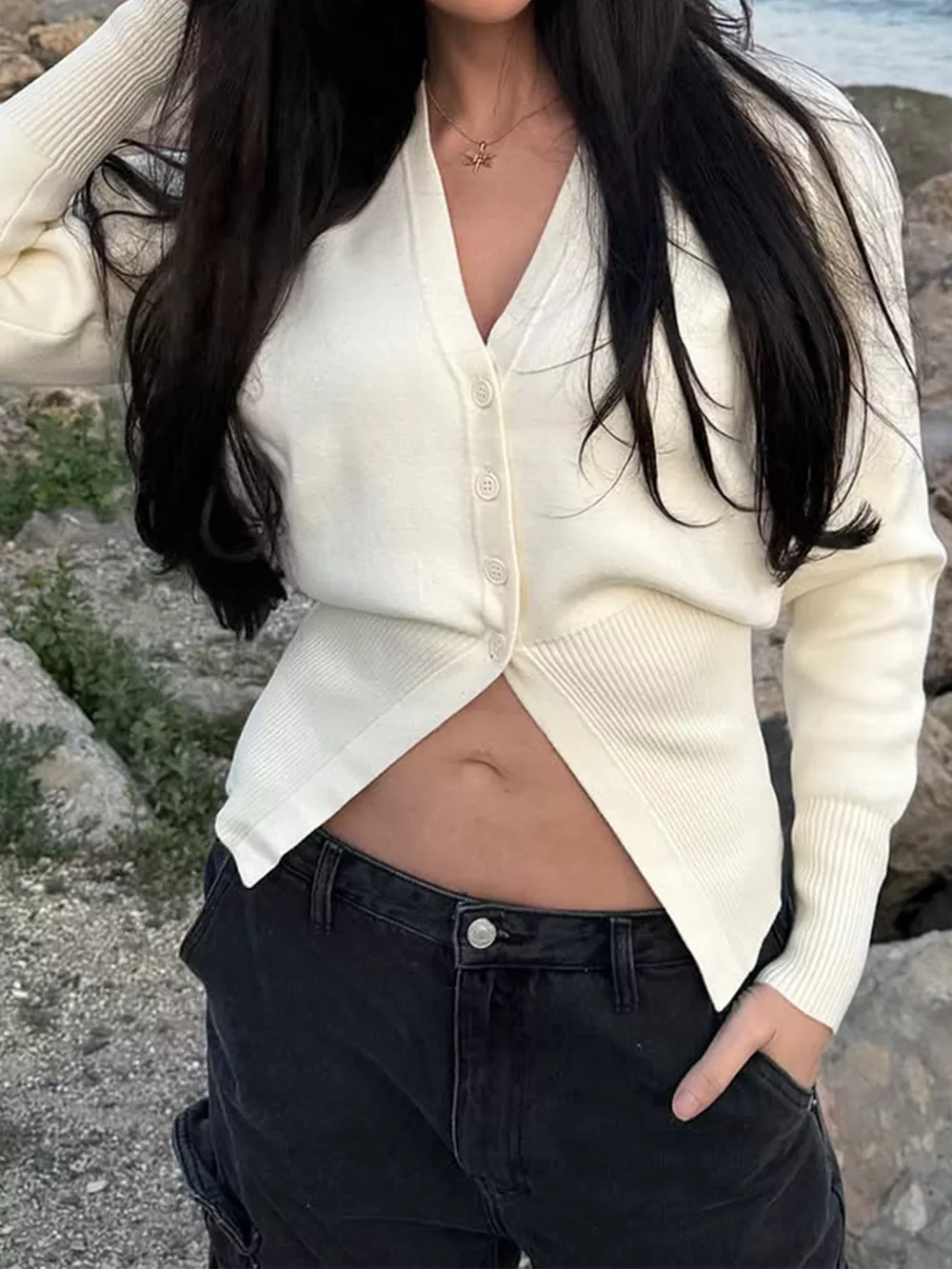 V-Neck Slim-Fit Cardigan, image 3
