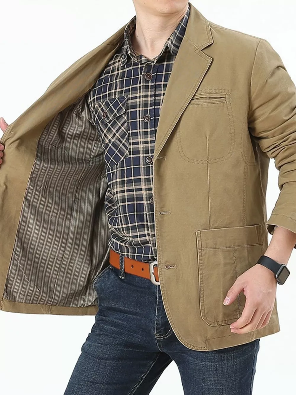 Men's Plus Size Button Up Lapel Collar Blazer, image 2