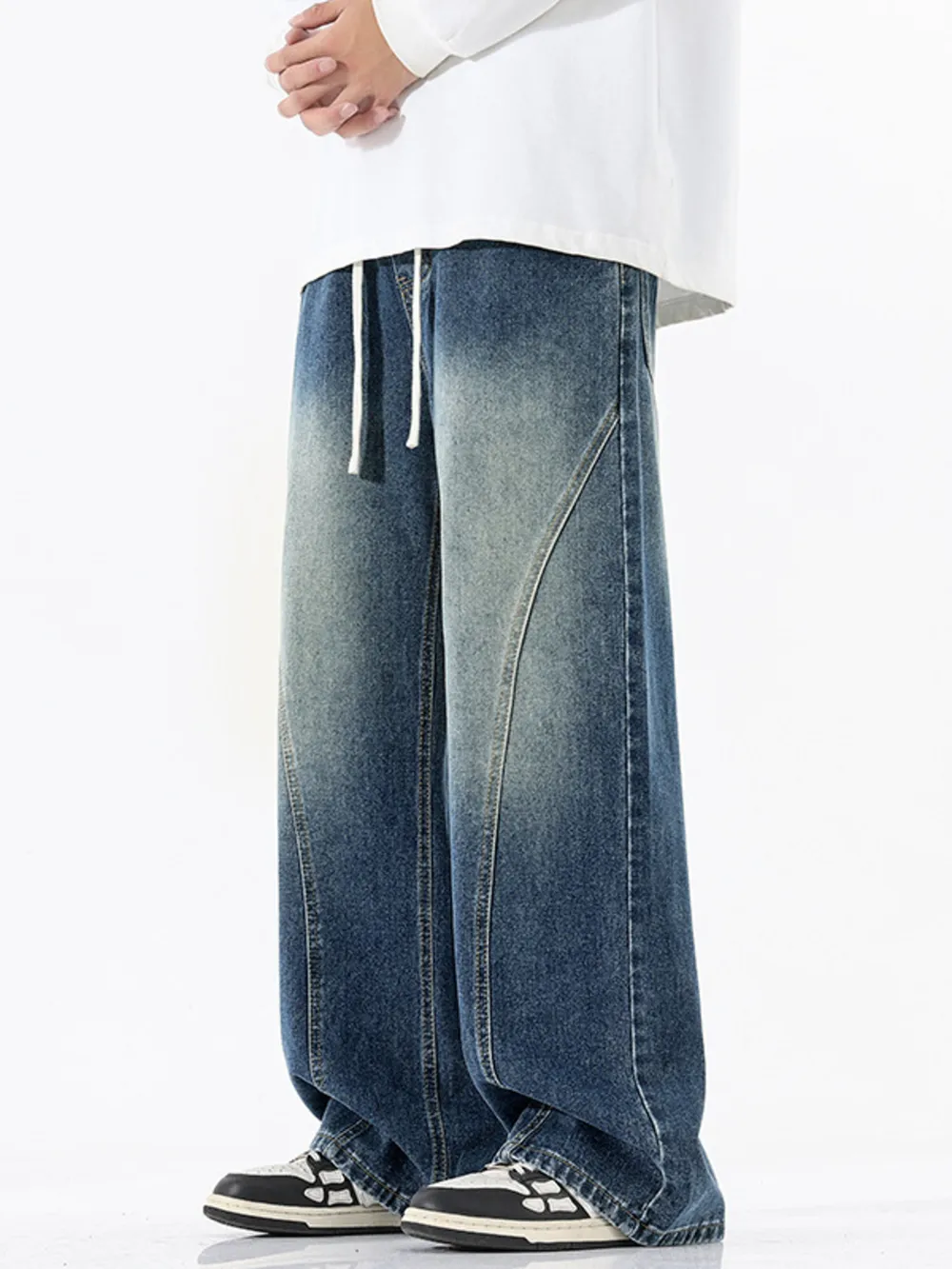 Men's Full Size Vintage Wash Wide Leg Jeans Plus Size, image 6