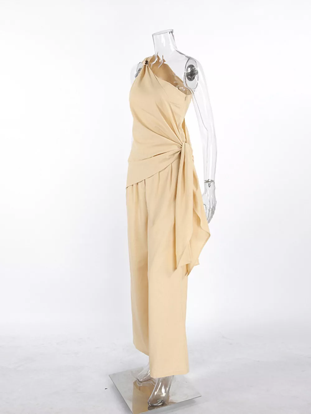 One-Shoulder Tie-Waist Top and Wide-Leg Pants Set, image 8