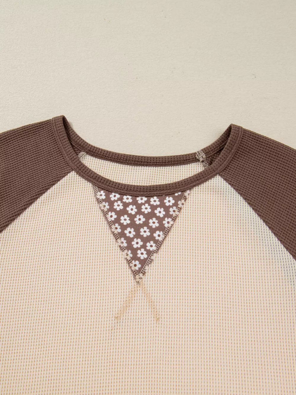 Floral Print Patchwork Color Block Long Sleeve Top, image 2