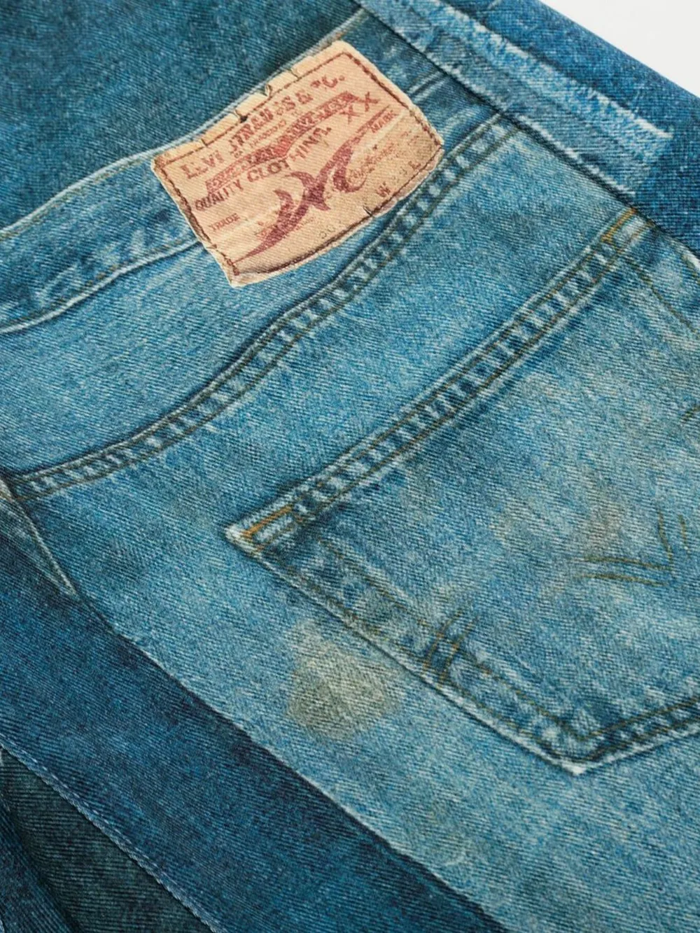 Men's Washed Patchwork Wide Leg Curved Jeans, image 11