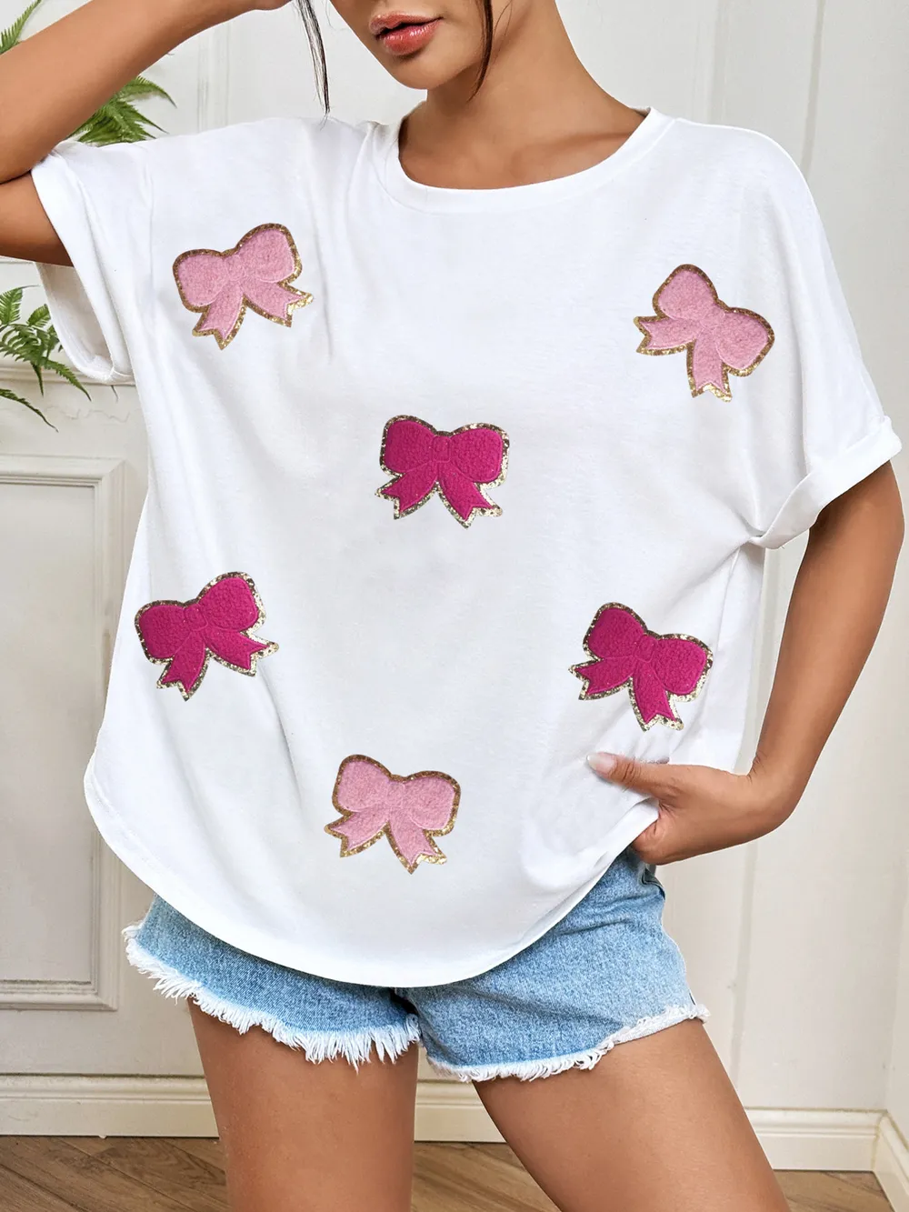 Bow Round Neck Casual T-Shirt, image 2