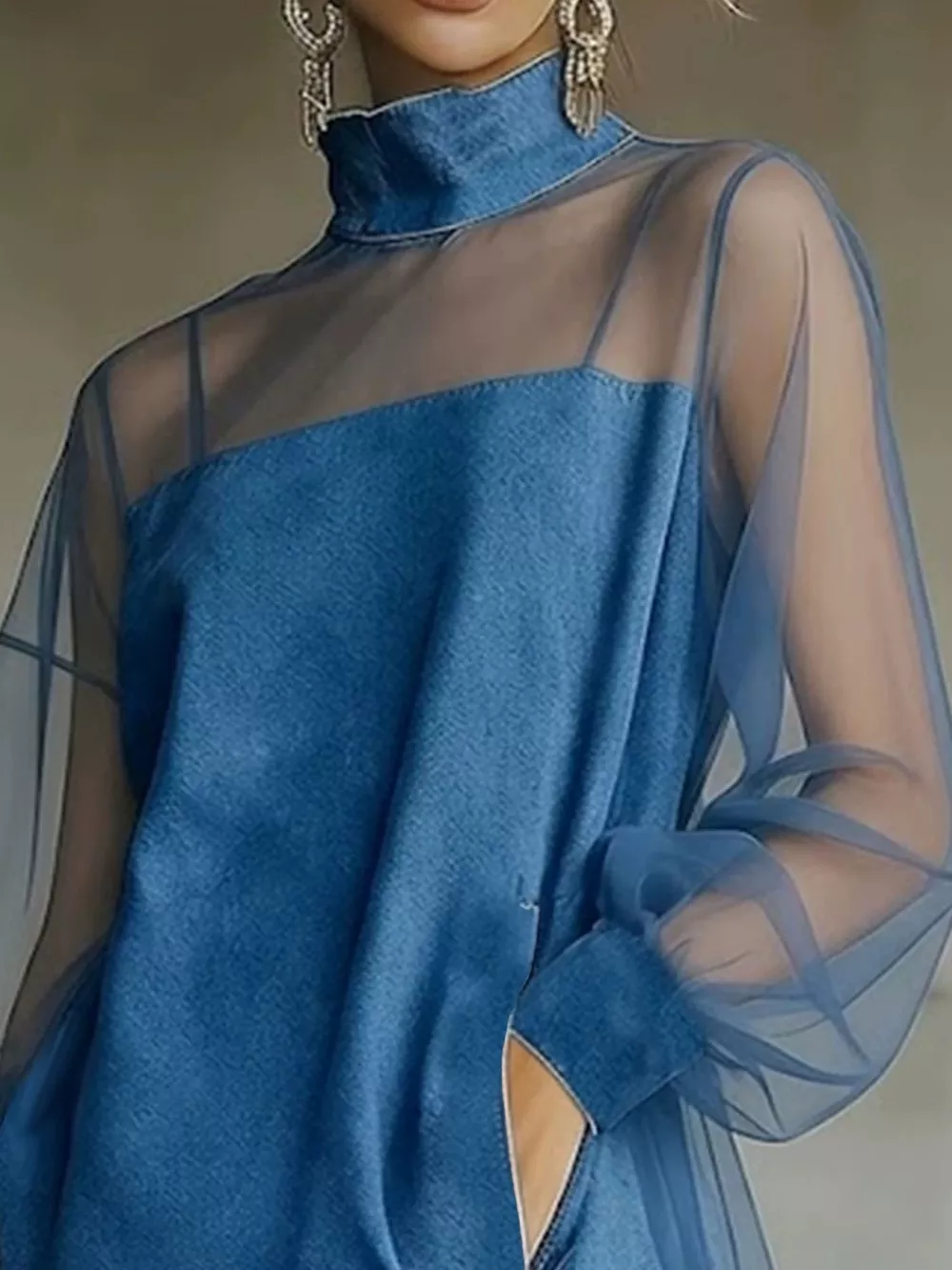 Sheer Mesh Turtleneck Mini Dress, image 2
