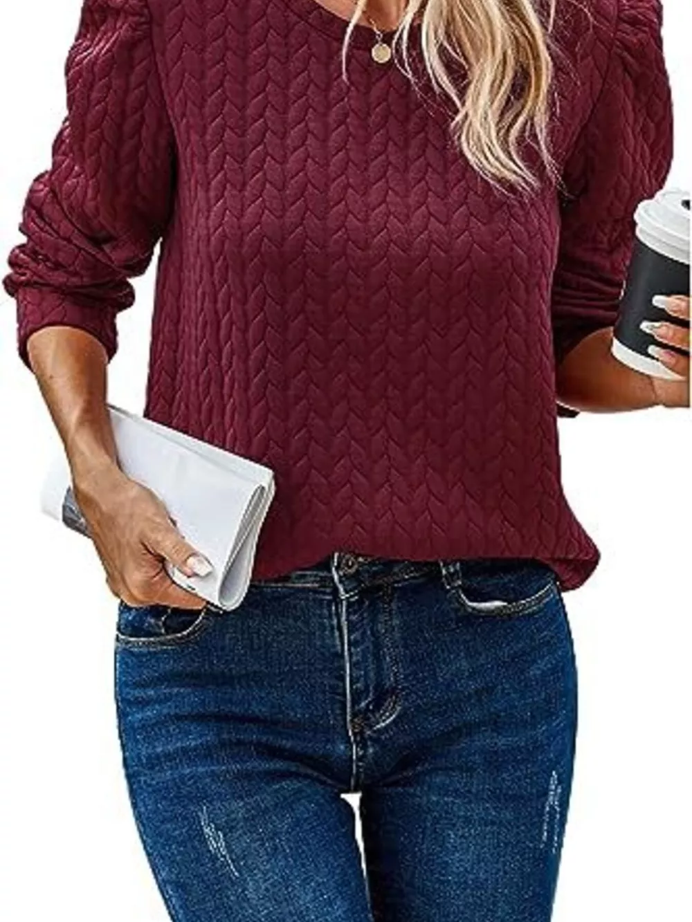 Texture Round Neck Long Sleeve Sweatshirt, image 20