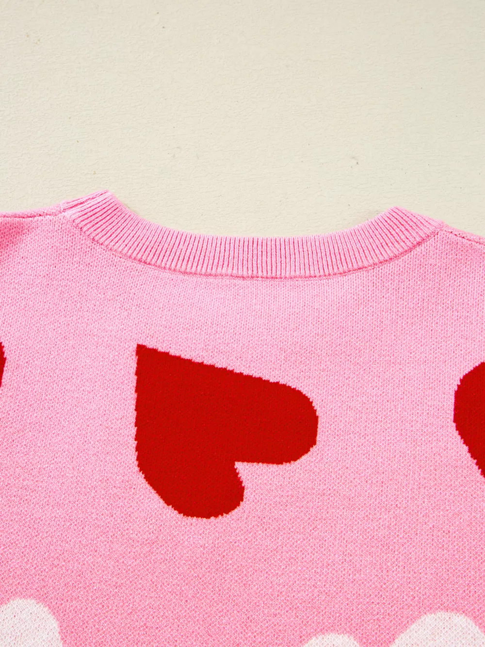 Pearl Embellished Heart Pattern Valentines Day Sweater, image 3