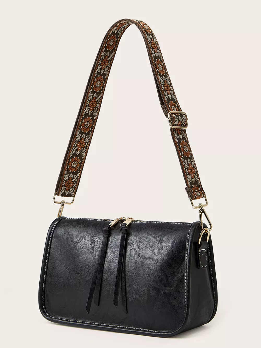Vintage Style Patterned Strap Crossbody Bag