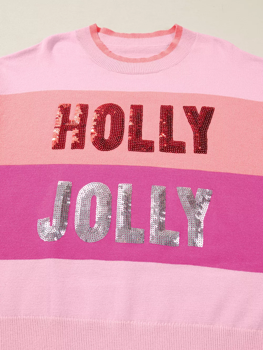 Sequined HOLLY JOLLY Color Block Crew Neck Sweater, image 5