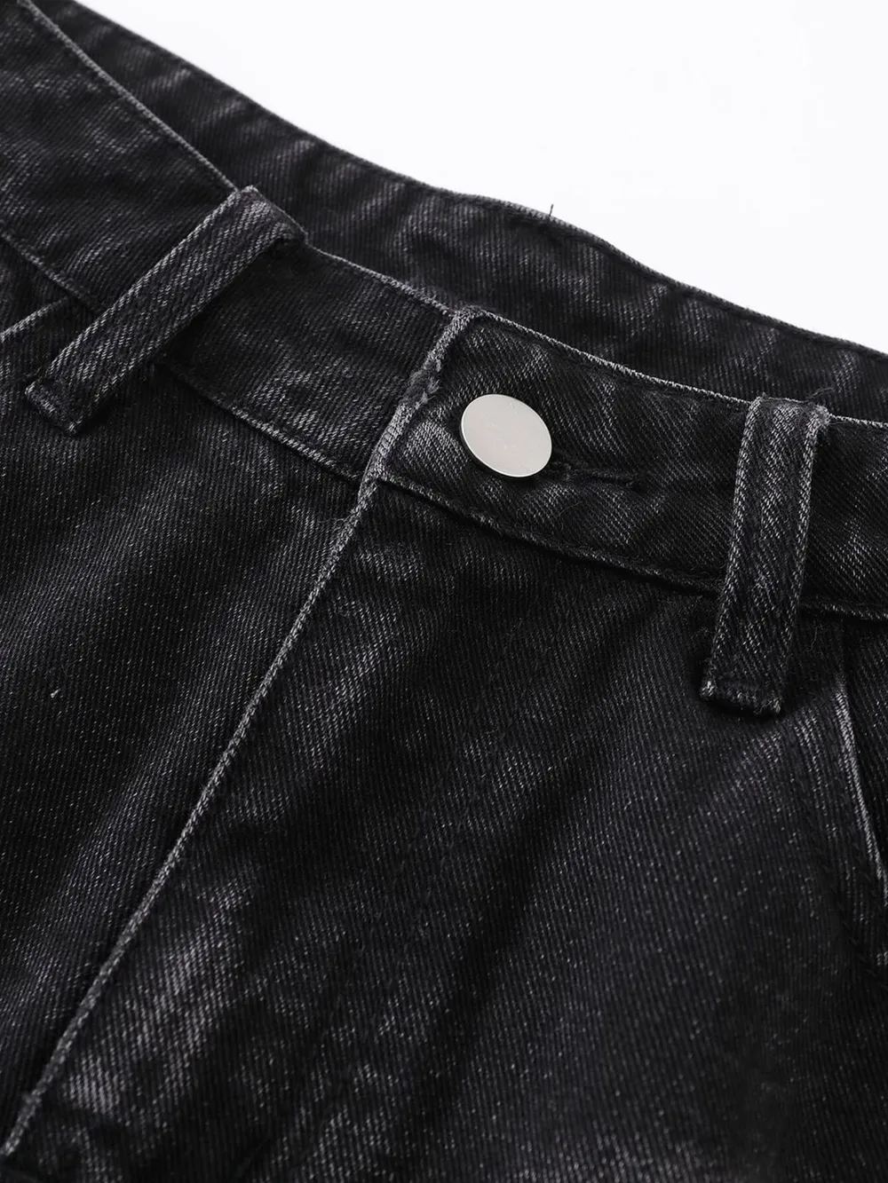 Men's Distressed Denim Shorts with Plaid Patches, image 9