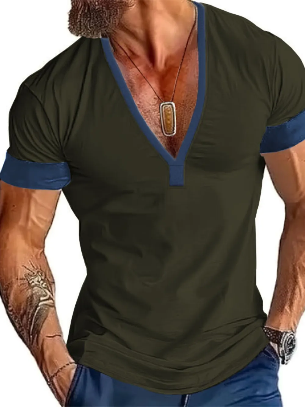 Men's Full Size V-Neck Short Sleeve T-Shirt Plus Size