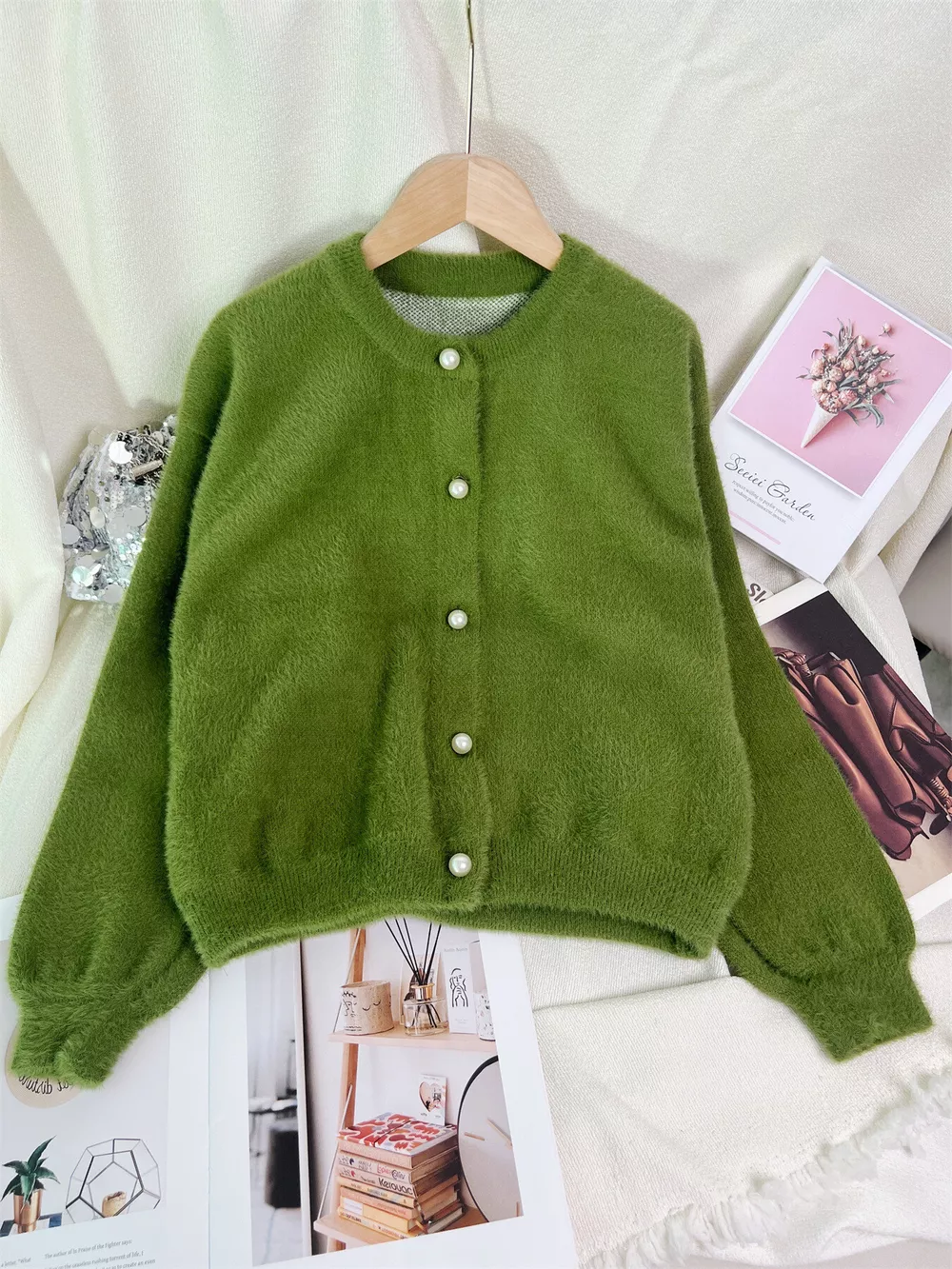 Fuzzy Knit Button Down Cardigan, image 4