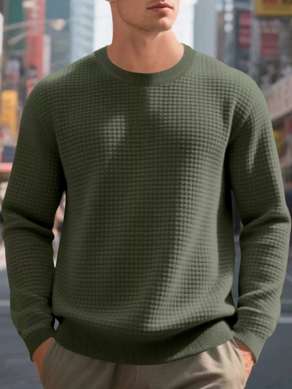 Men's Full Size Classic Waffle-Knit Crew Neck Sweatshirt Plus Size, image 11