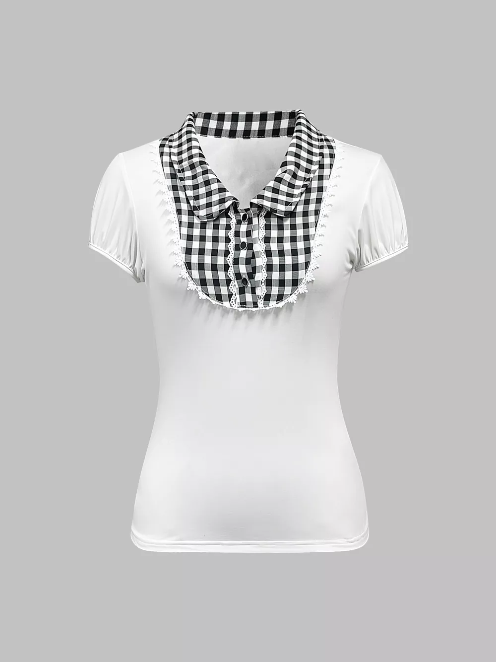 Gingham Collar Slim Fit Blouse, image 6