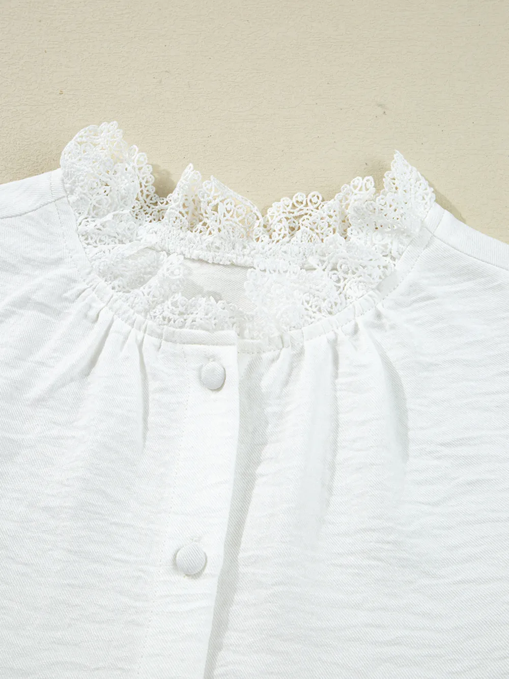 Lace Patchwork Buttoned Stand Neck Loose Shirt, image 6