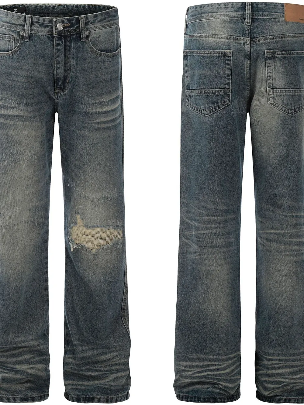 Men's Cat's whisker Washed Distressed Straight Jeans, image 4