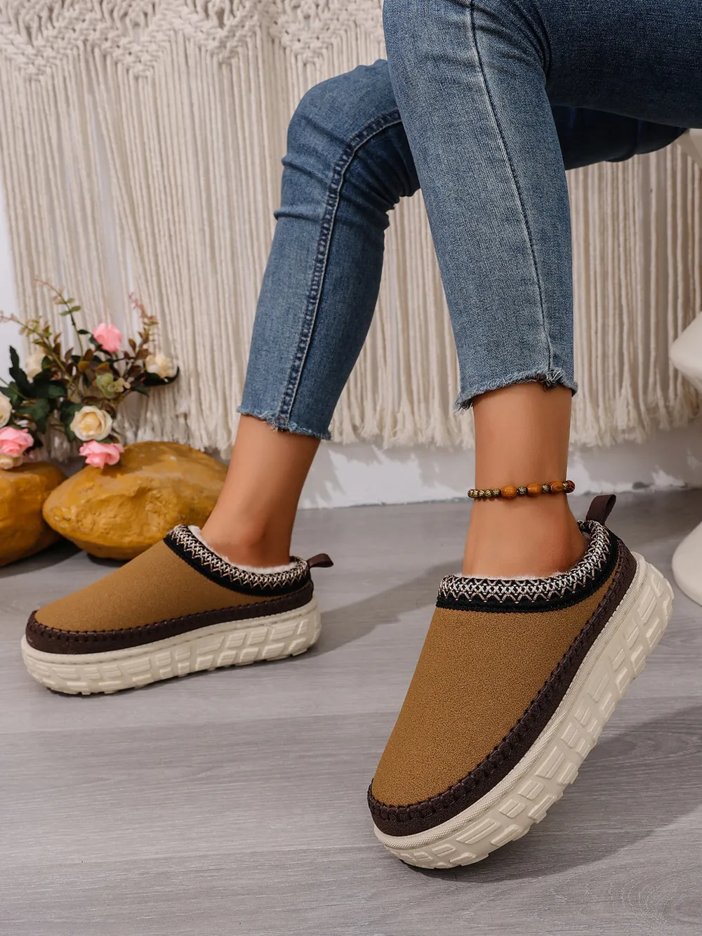 Embroidered Trim Round Toe Platform Boots, image 13