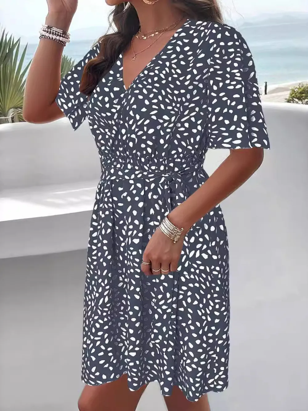 Printed Surplice Tie Waist Dress, image 2