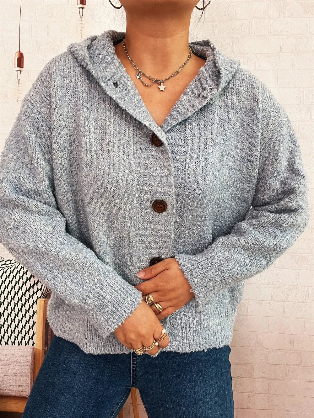 Cozy Button-Up Hooded Cardigan, image 11