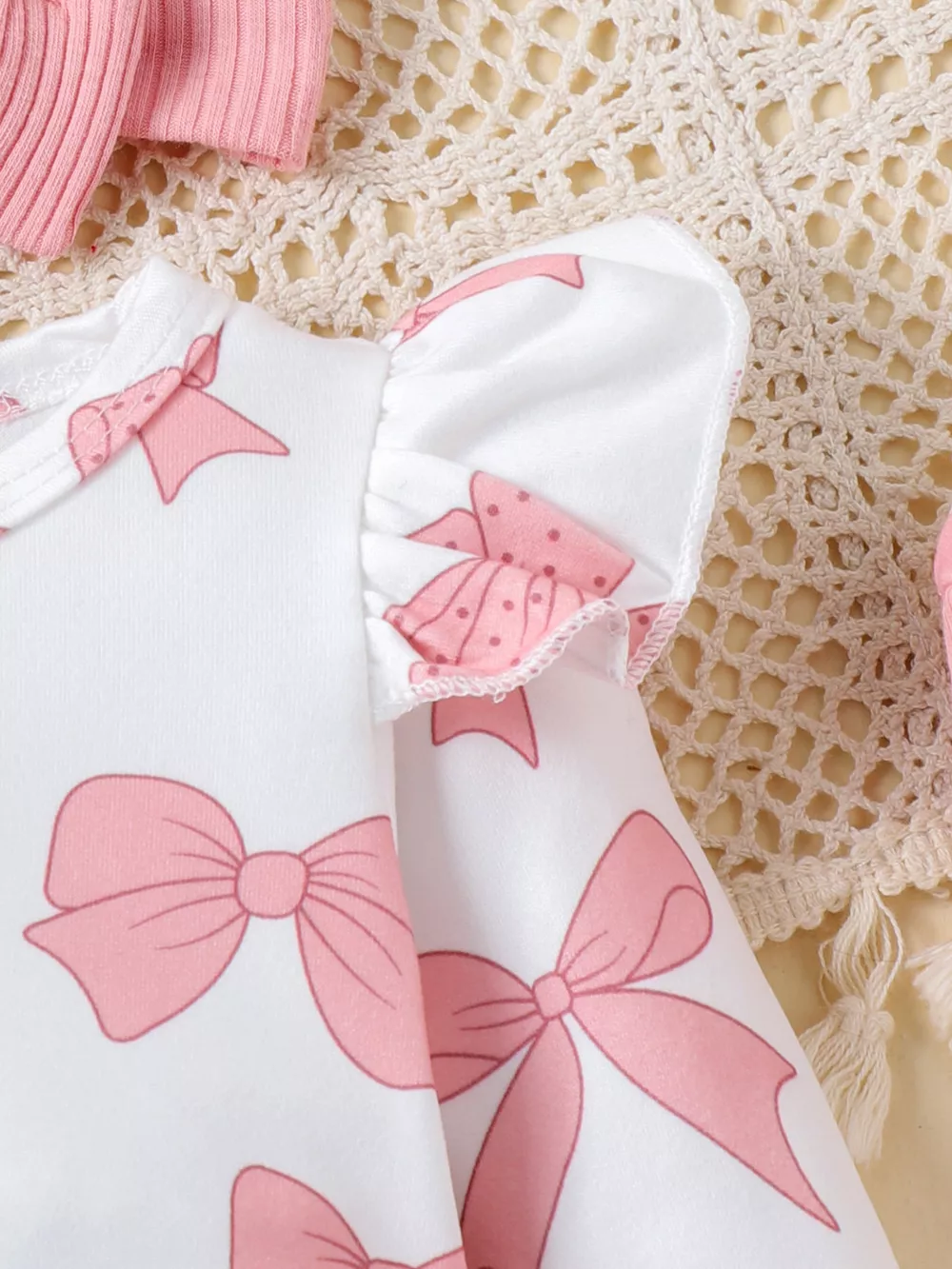 Children's Bow Print Bodysuit and Pants Set with Headband, image 3