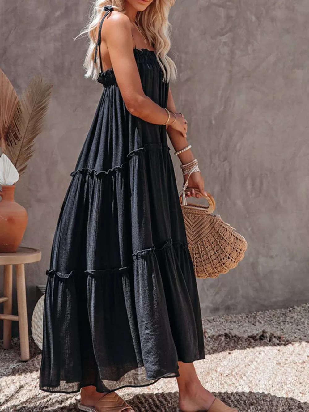 Tiered Spaghetti Strap Maxi Dress, image 3