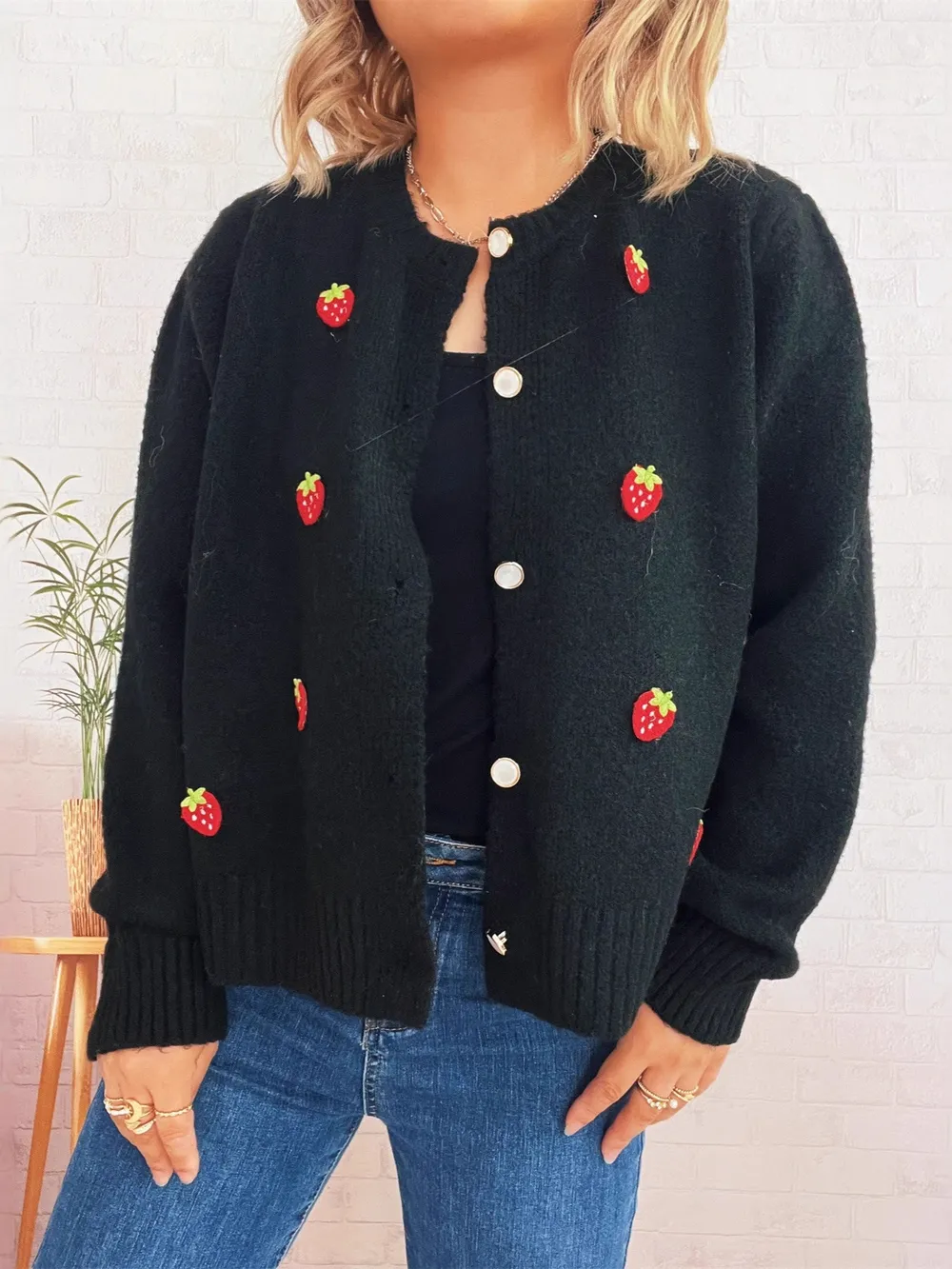 Strawberry Button Up Long Sleeve Cardigan, image 25