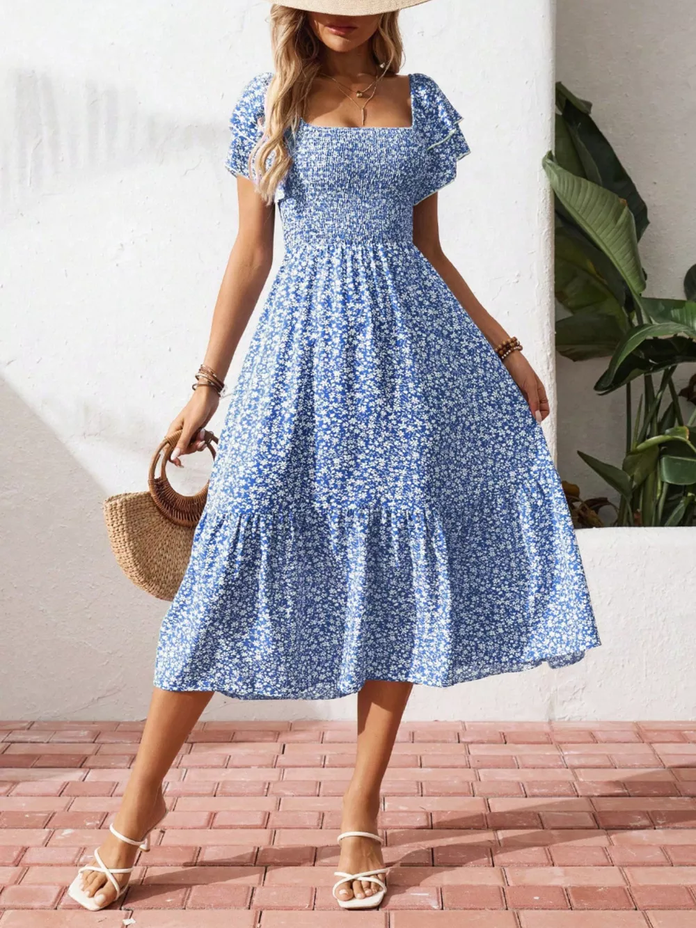 Floral Print Smocked Ruffle Sleeves Dress, image 6