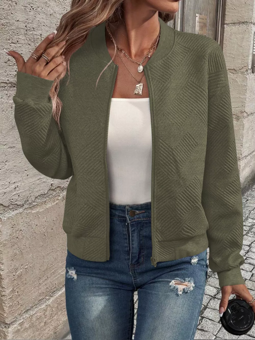 Texture Zip-Up Bomber Jacket, image 10