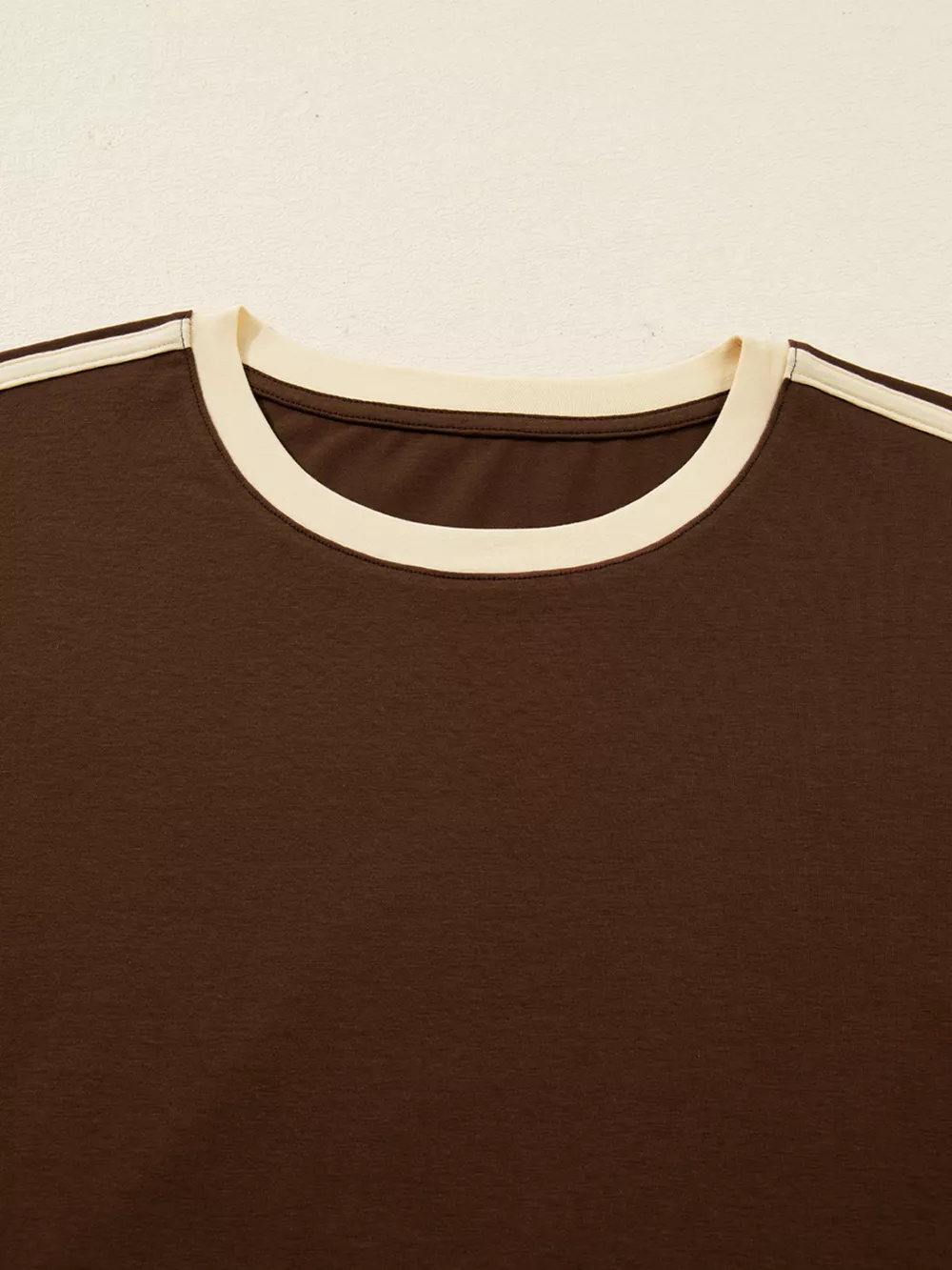 Striped Accent Contrast Crew Neck Long Sleeve T Shirt, image 2