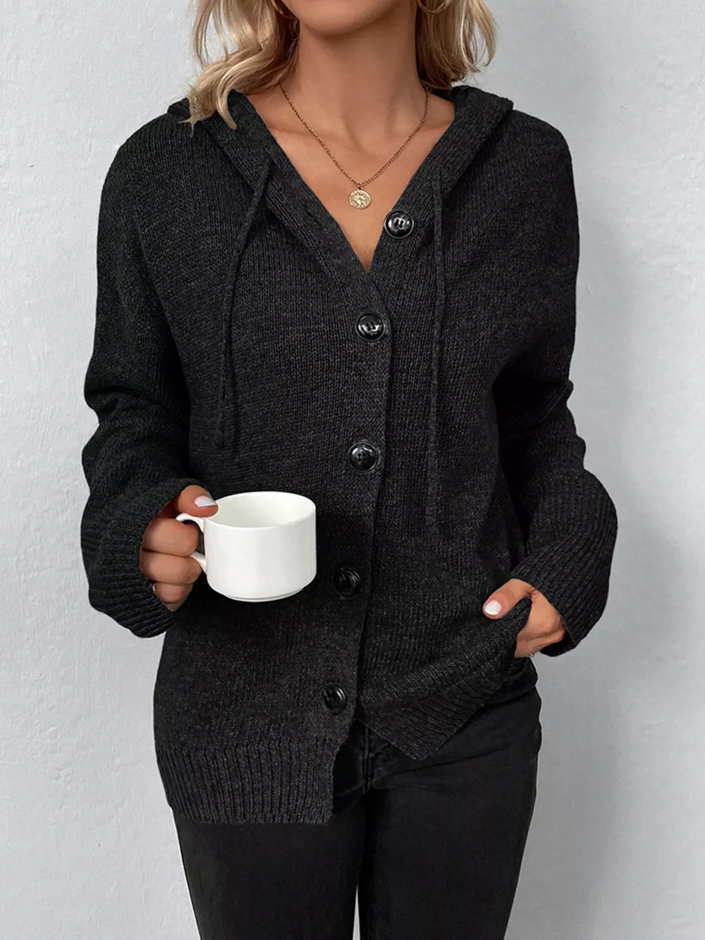 Cozy Knit Hooded Button-Down Cardigan