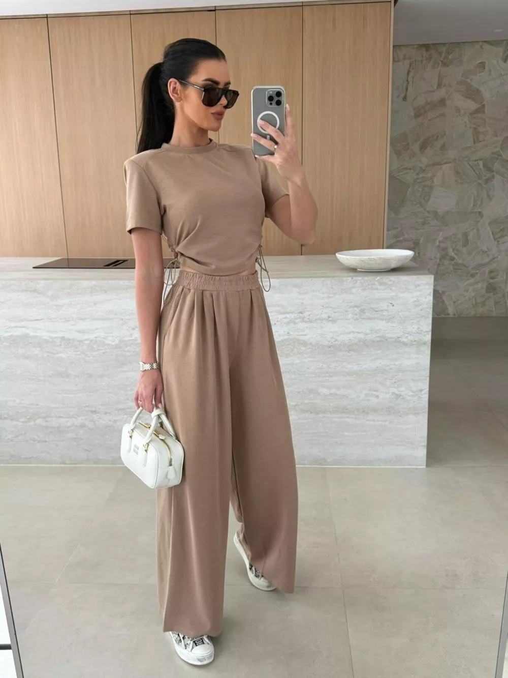 Drawstring Crop Top and Wide-Leg Pants Set, image 11