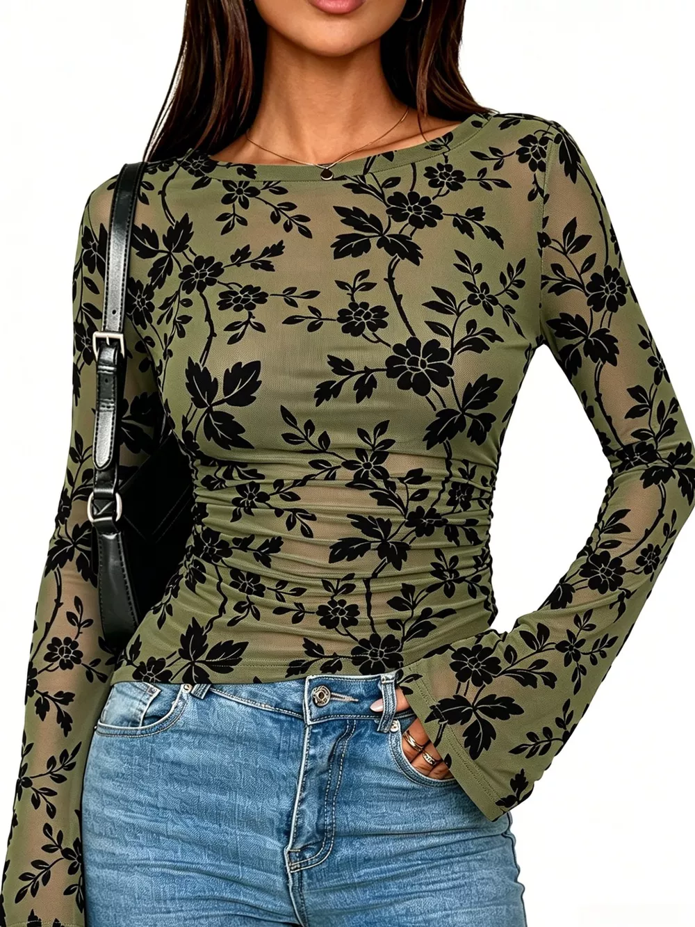 Slim Fit Floral Print Long Sleeve Top, image 13