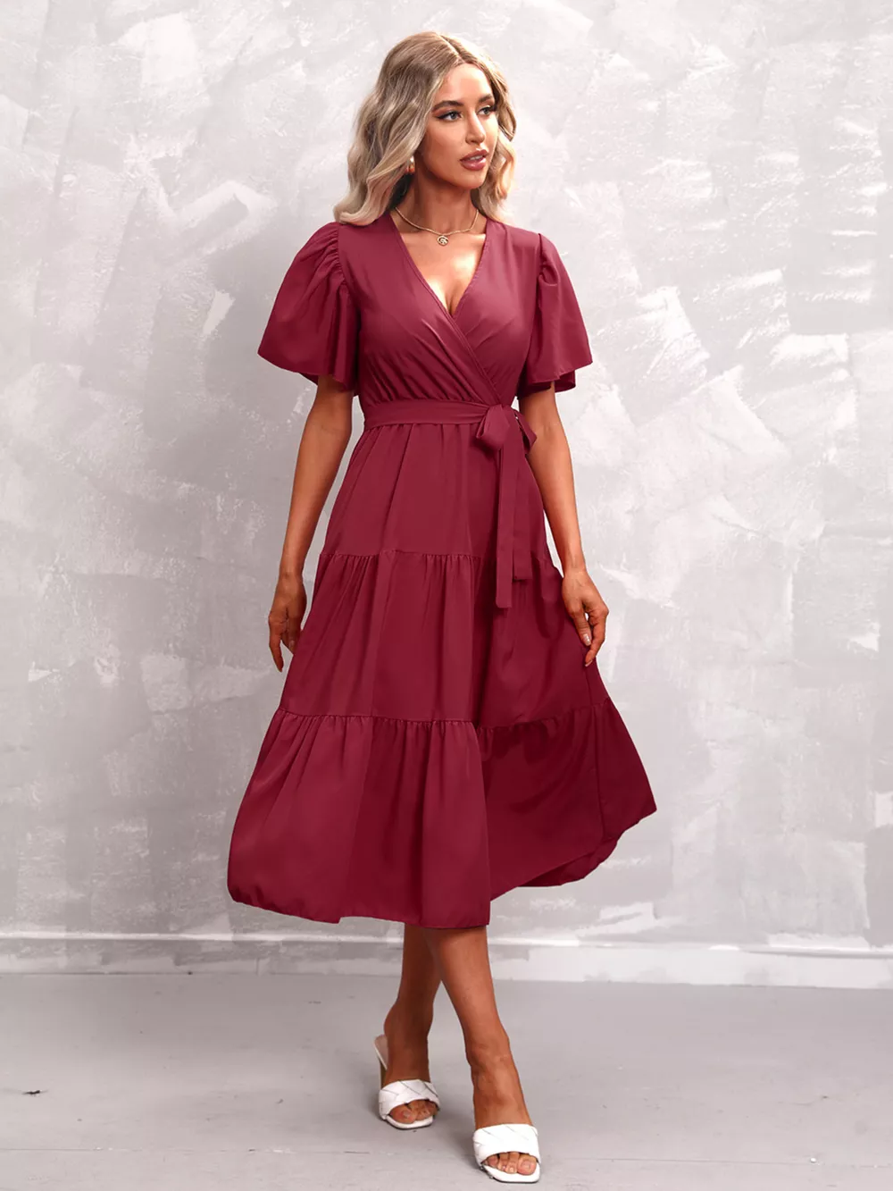 Flutter Sleeve Tiered Midi Dress, image 27