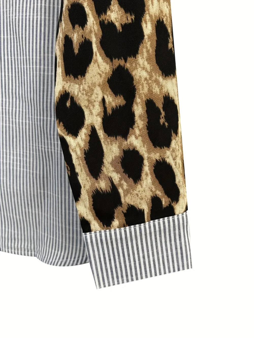 Leopard Print Sleeve Striped Button-Down Shirt, image 7