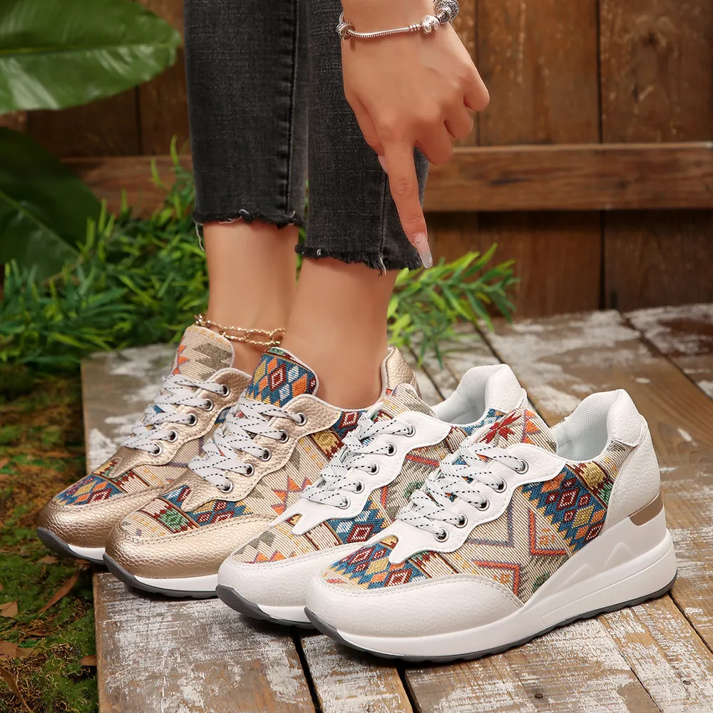 Geometric Lace Up Wedge Sneakers, image 2