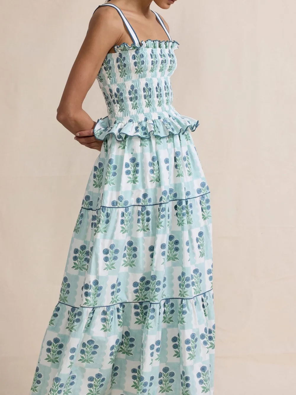Smocked Ruffled Square Neck Maxi Dress, image 4