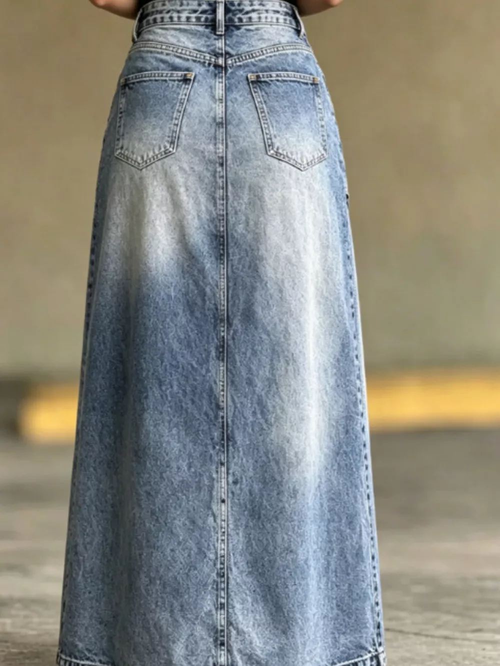 High-Waisted Asymmetric Slit Denim Maxi Skirt, image 3