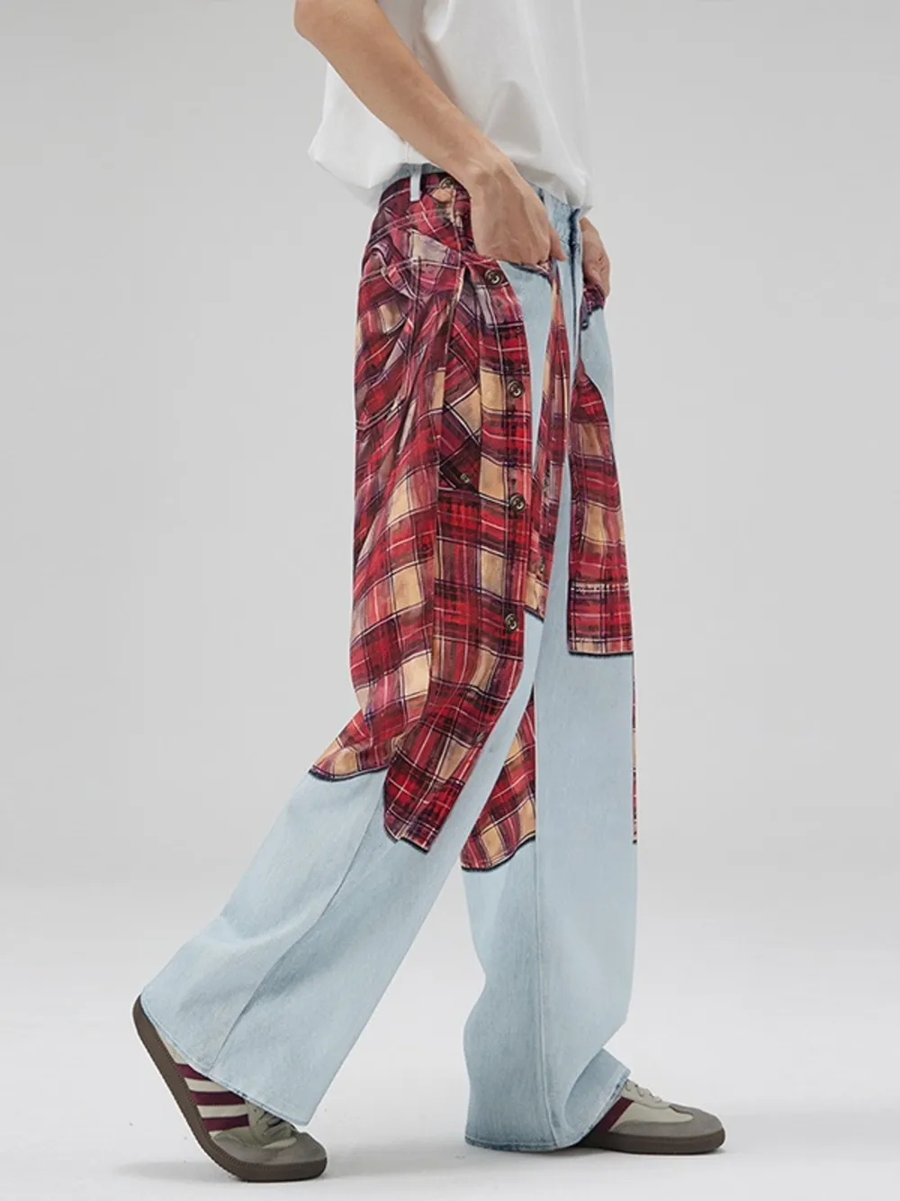 Men's Plaid Wide Leg Jeans, image 3