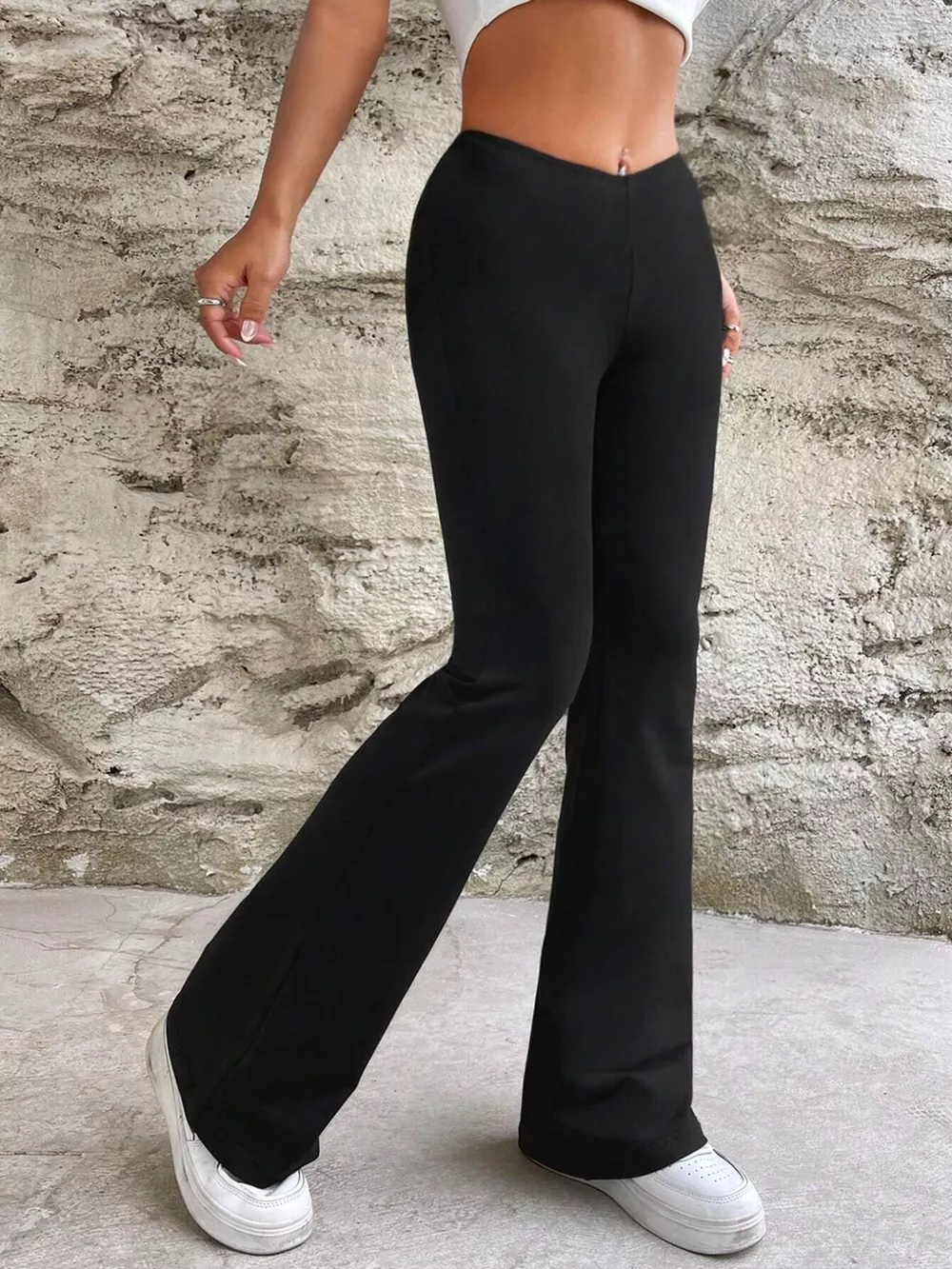 High-Waisted V-Cut Flare Leg Pants, image 6