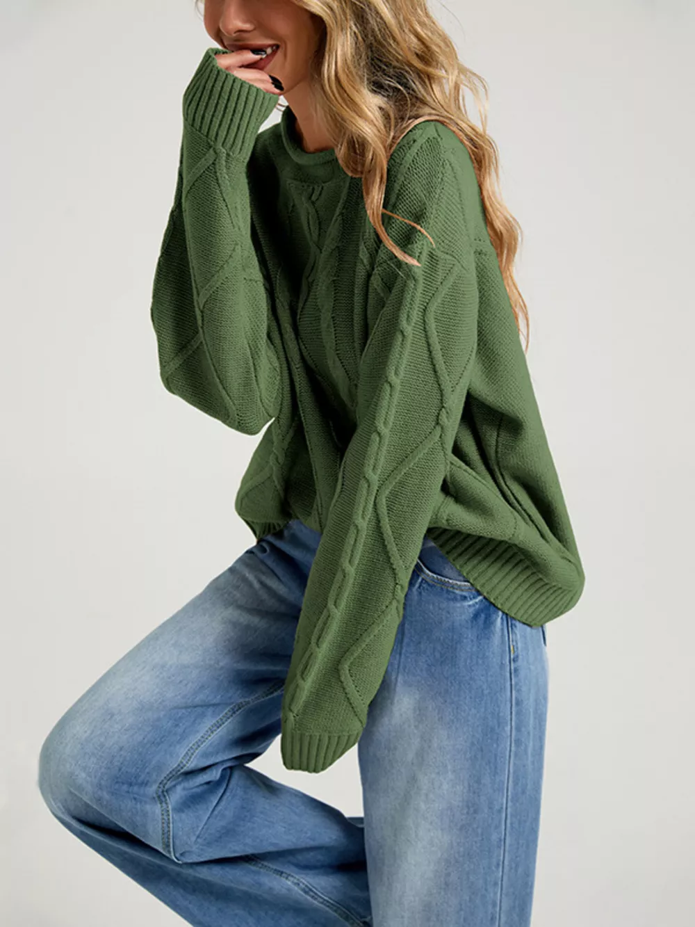 Cable Knit Ribbed Hem Sweater, image 5