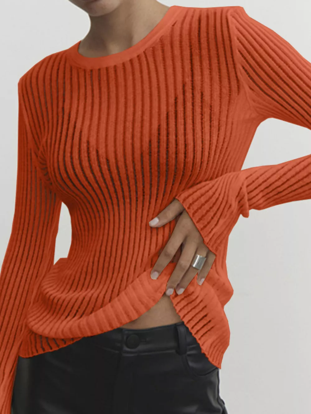 Ribbed Knit Long Sleeve Top, image 2