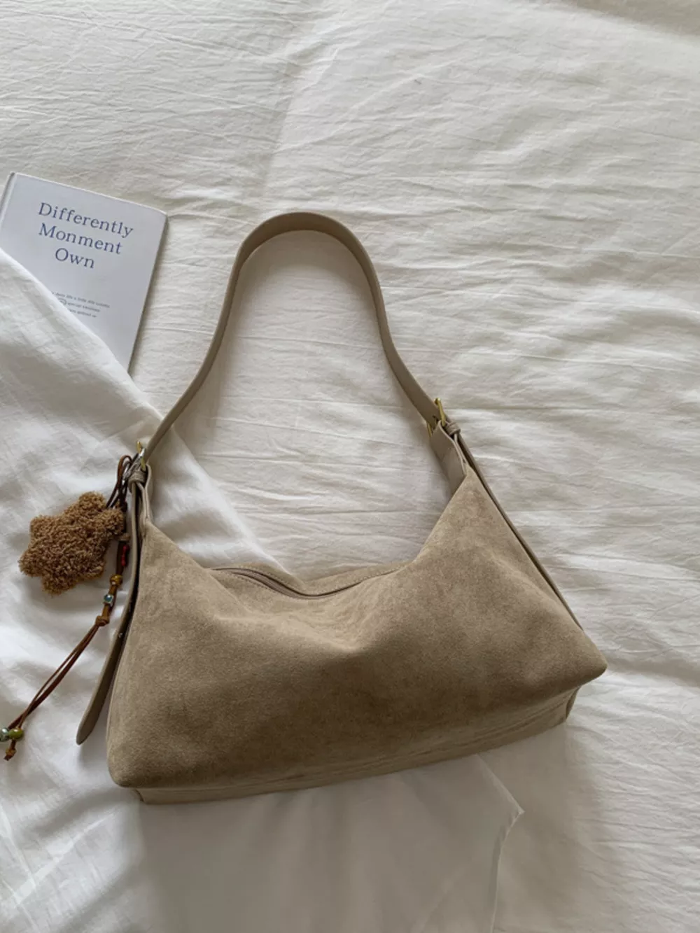 Solid Color Suede Hobo Crossbody Bag, image 4