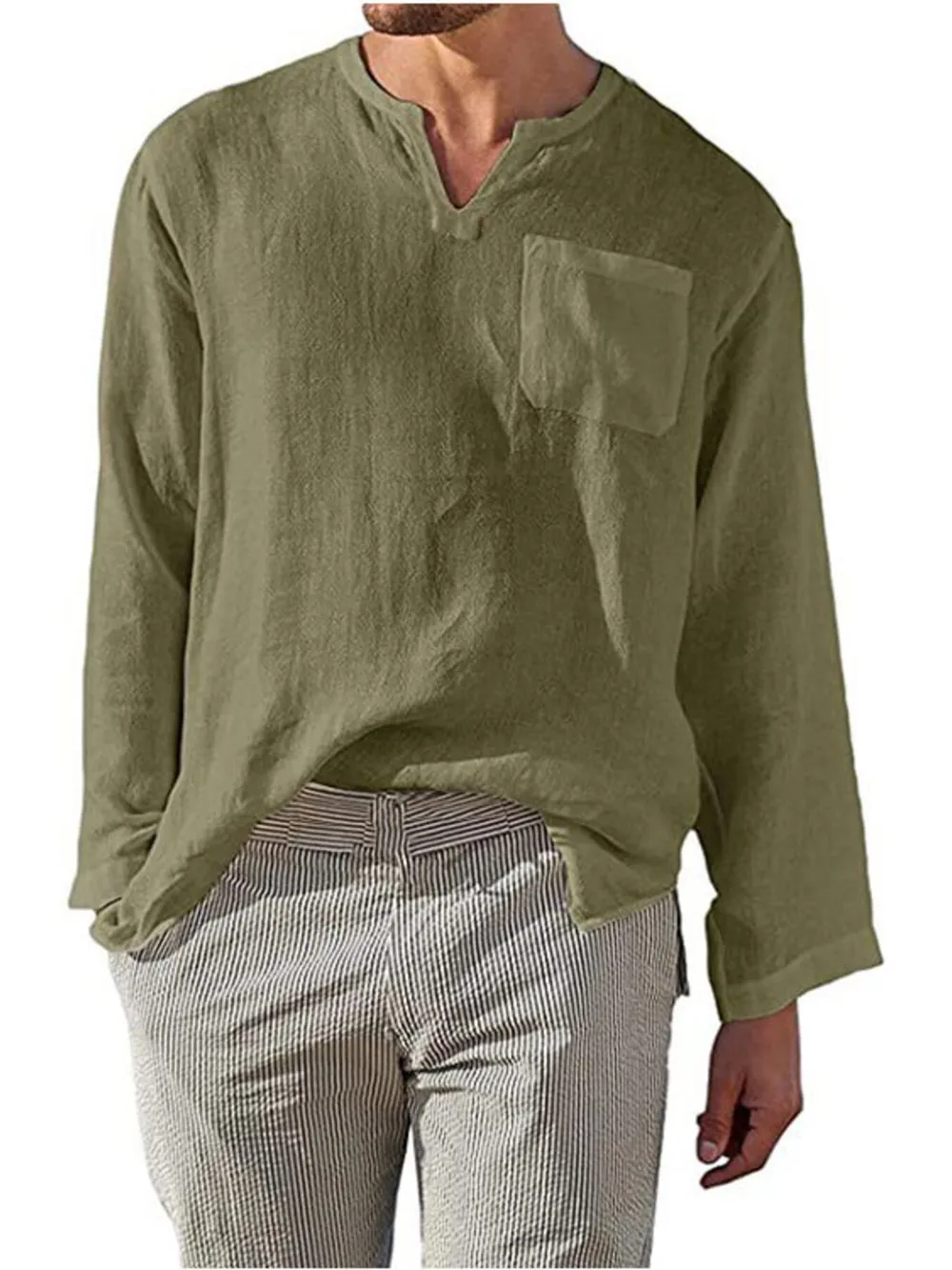 Men's Full Size Notched Long Sleeve Top Plus Size, image 7